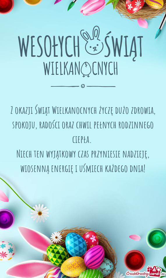 Niech ten wyjątkowy czas przyniesie nadzieję, wiosenną energię i uśmiech każdego dnia