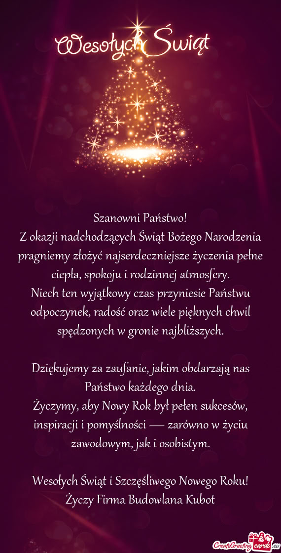 Niech ten wyjątkowy czas przyniesie Państwu odpoczynek, radość oraz wiele pięknych chwil spędz