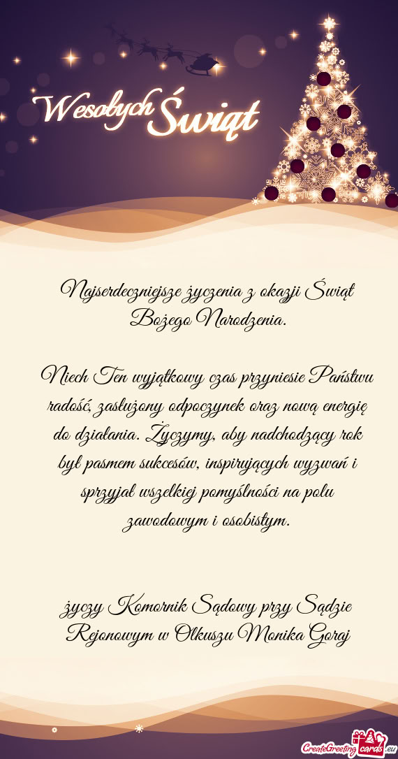 Niech Ten wyjątkowy czas przyniesie Państwu radość, zasłużony odpoczynek oraz nową energię