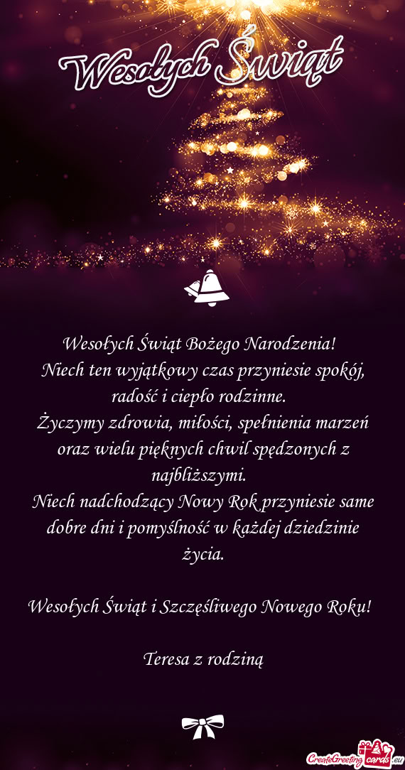 Niech ten wyjątkowy czas przyniesie spokój, radość i ciepło rodzinne