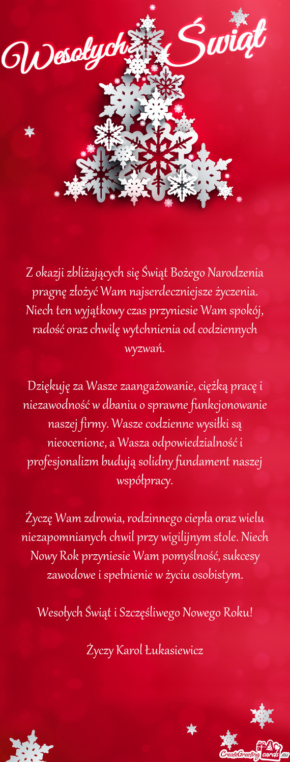 Niech ten wyjątkowy czas przyniesie Wam spokój, radość oraz chwilę wytchnienia od codziennych w