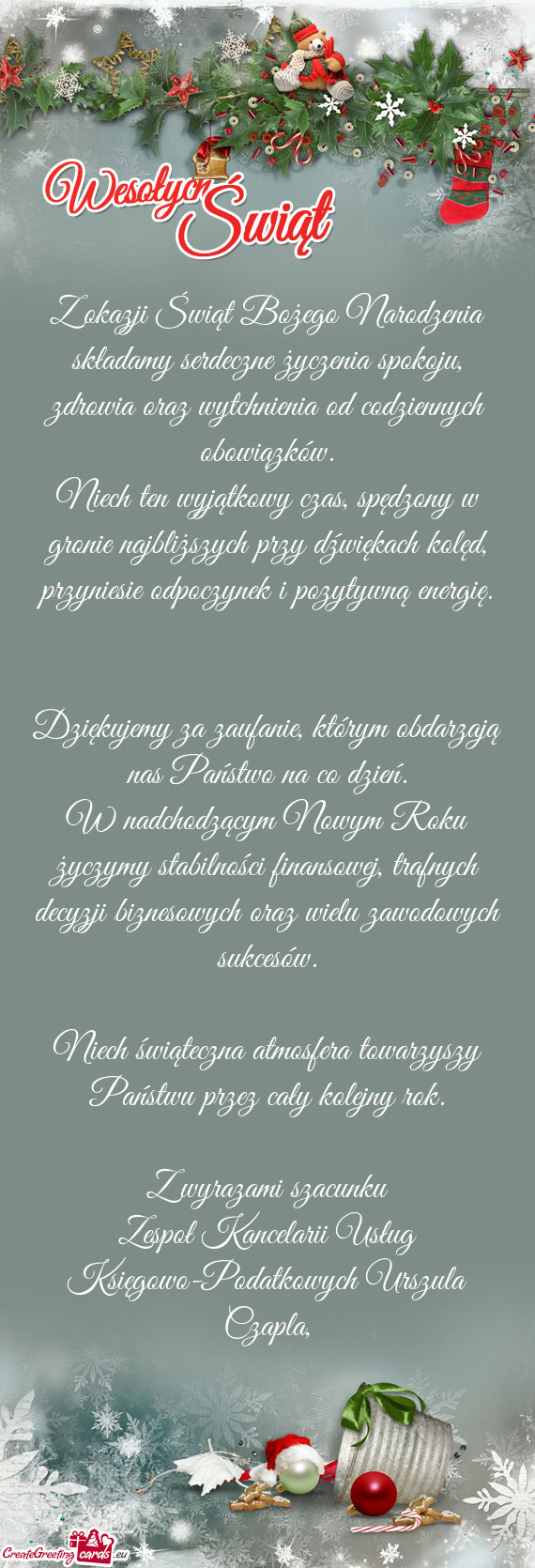 Niech ten wyjątkowy czas, spędzony w gronie najbliższych przy dźwiękach kolęd, przyniesie odpo