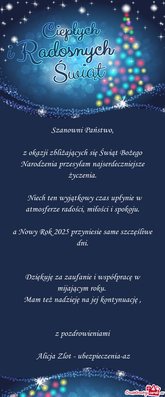 Niech ten wyjątkowy czas upłynie w atmosferze radości, miłości i spokoju