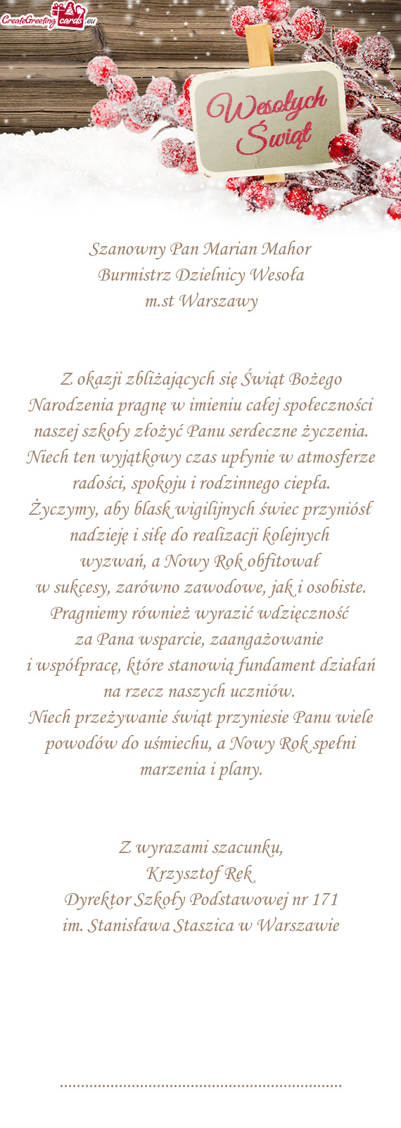 Niech ten wyjątkowy czas upłynie w atmosferze radości, spokoju i rodzinnego ciepła