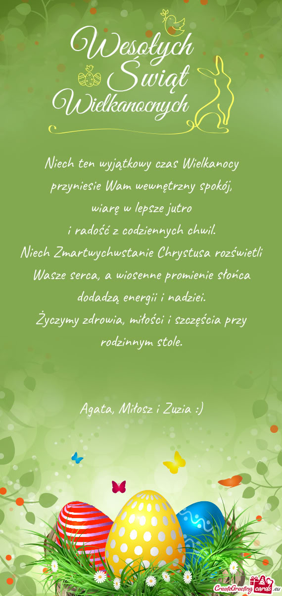 Niech ten wyjątkowy czas Wielkanocy przyniesie Wam wewnętrzny spokój