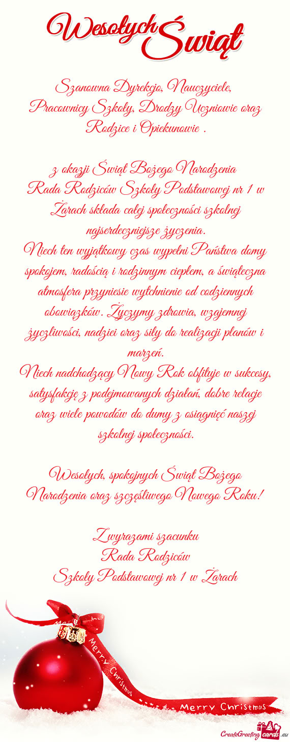 Niech ten wyjątkowy czas wypełni Państwa domy spokojem, radością i rodzinnym ciepłem, a świą