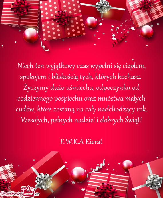 Niech ten wyjątkowy czas wypełni się ciepłem, spokojem i bliskością tych, których kochasz