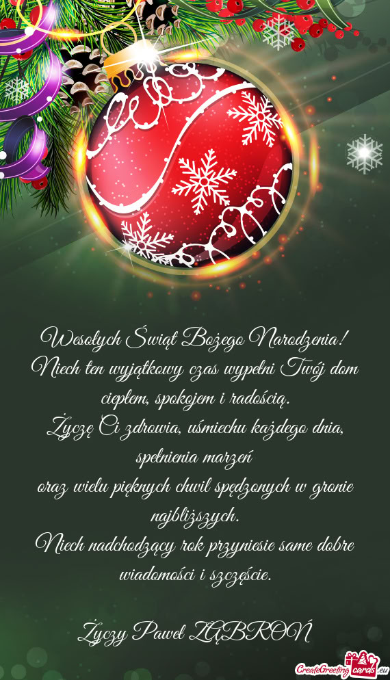 Niech ten wyjątkowy czas wypełni Twój dom ciepłem, spokojem i radością