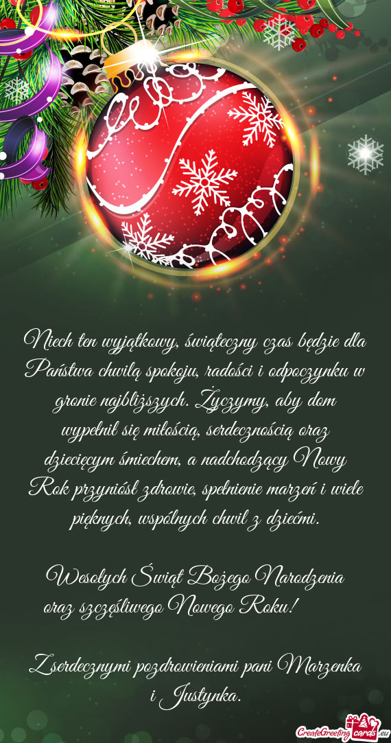 Niech ten wyjątkowy, świąteczny czas będzie dla Państwa chwilą spokoju, radości i odpoczynku