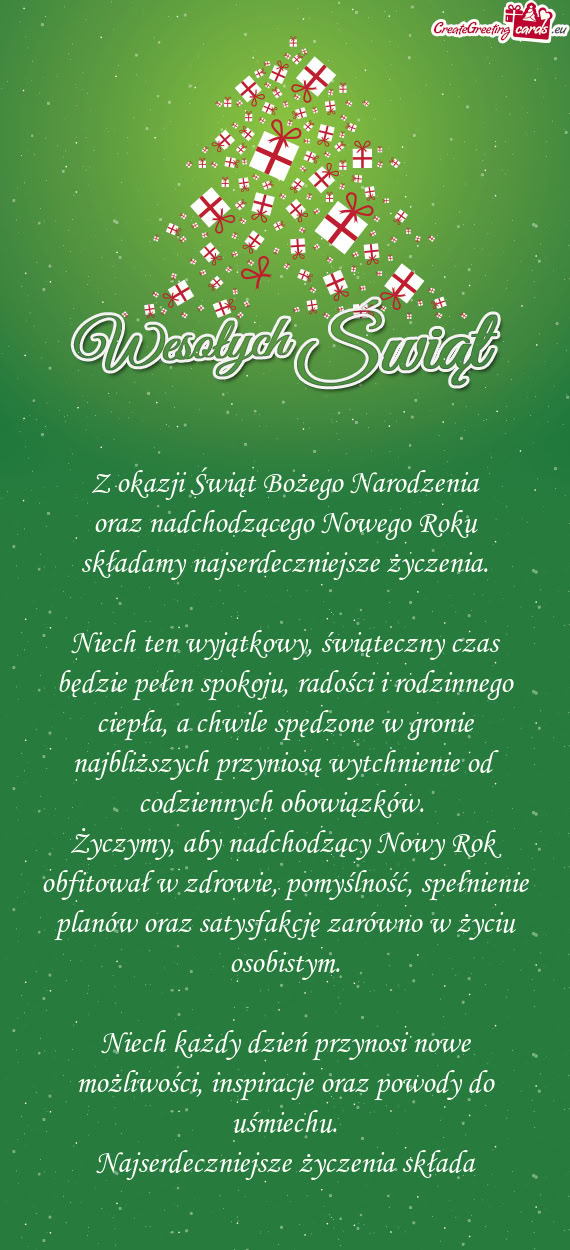 Niech ten wyjątkowy, świąteczny czas będzie pełen spokoju, radości i rodzinnego ciepła, a chw