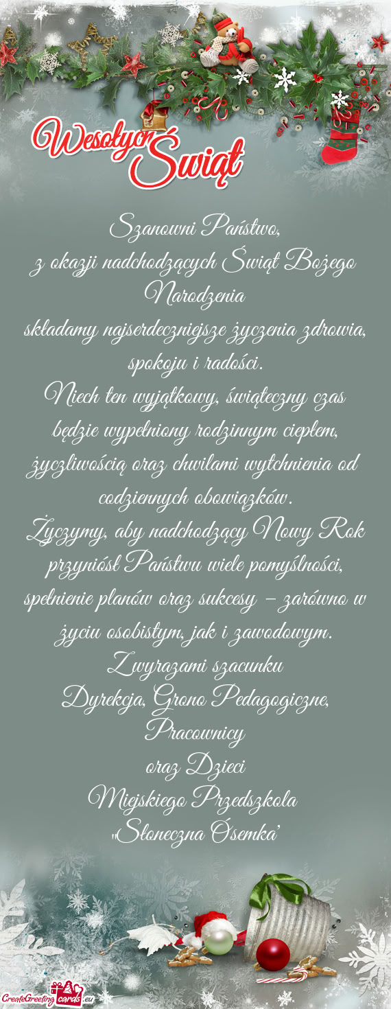 Niech ten wyjątkowy, świąteczny czas będzie wypełniony rodzinnym ciepłem, życzliwością oraz