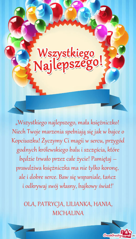 Niech Twoje marzenia spełniają się jak w bajce o Kopciuszku! Życzymy Ci magii w sercu, przygód