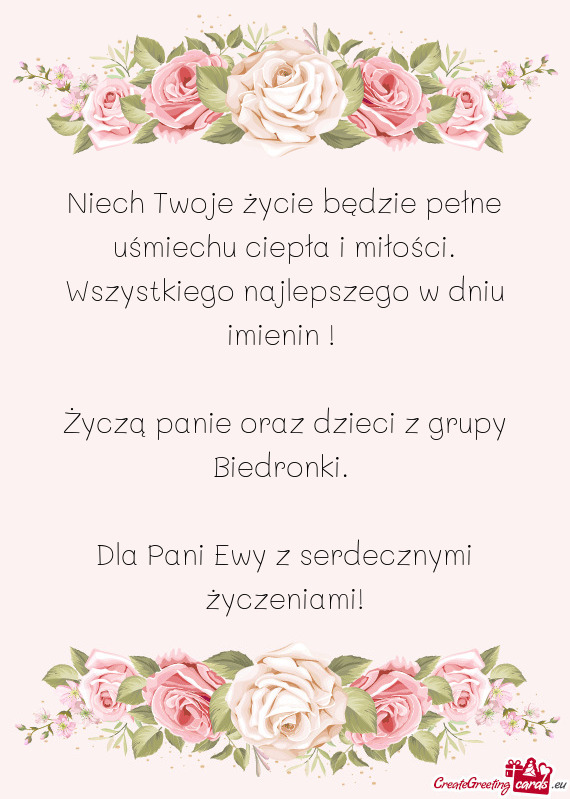 Niech Twoje życie będzie pełne uśmiechu ciepła i miłości