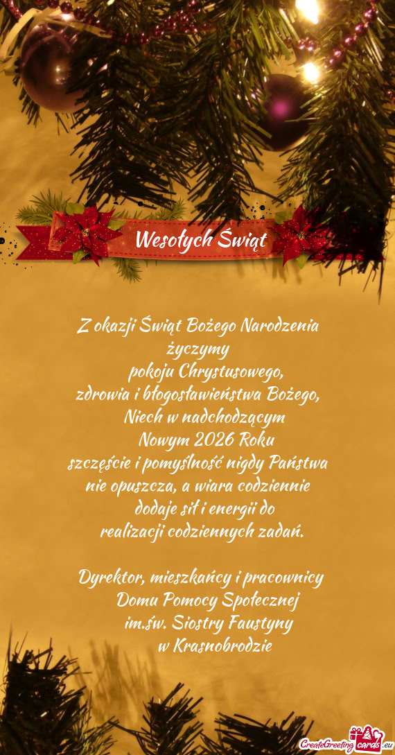 Niech w nadchodzącym  Nowym 2026 Roku szczęście i pomyślność nigdy Państwa nie o