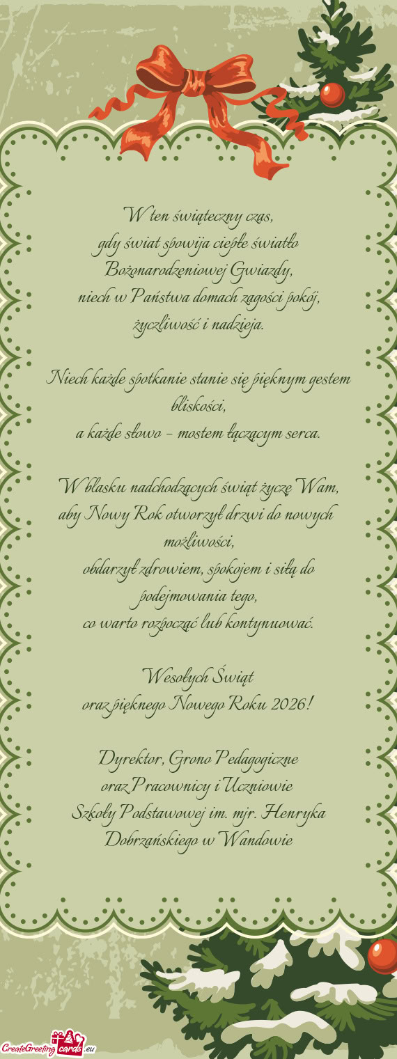 Niech w Państwa domach zagości pokój, życzliwość i nadzieja