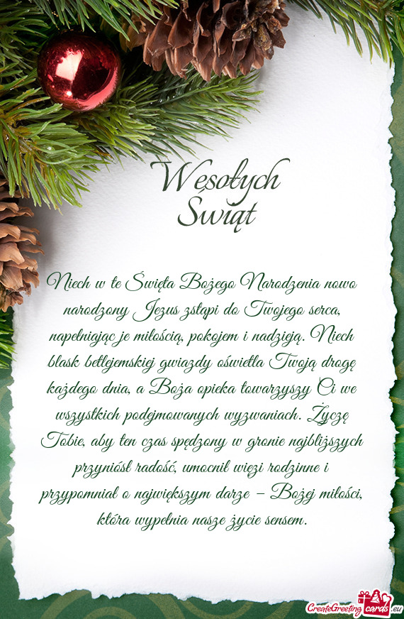 Niech w te Święta Bożego Narodzenia nowo narodzony Jezus zstąpi do Twojego serca, napełniając