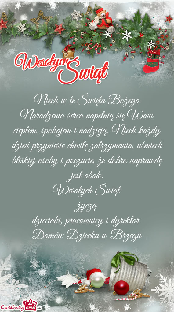 Niech w te Święta Bożego Narodzenia serca napełnią się Wam ciepłem, spokojem i nadzieją. Nie