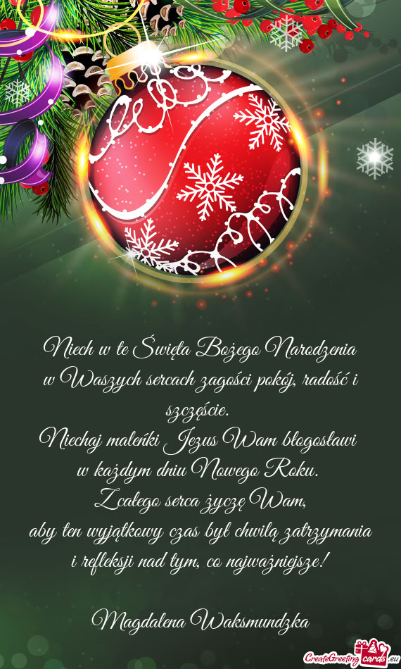 Niech w te Święta Bożego Narodzenia  w Waszych sercach zagości pokój,