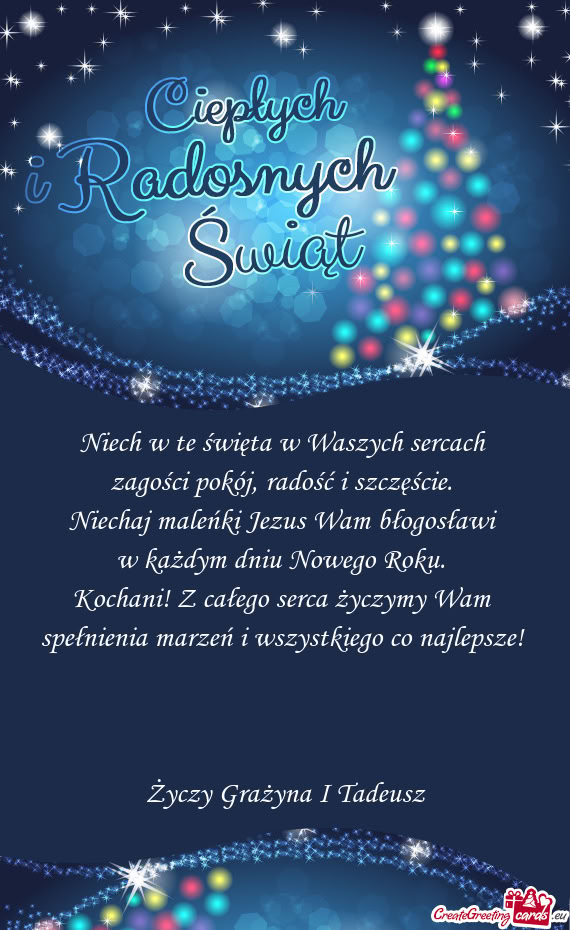 Niech w te święta w Waszych sercach   zagości pokój, radość i