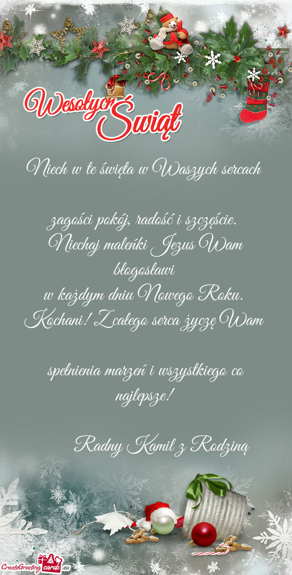 Niech w te święta w Waszych sercach   zagości pokój, radość i