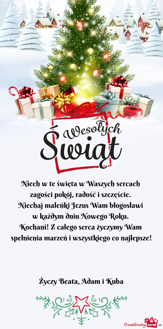 Niech w te święta w Waszych sercach   zagości pokój, radość i