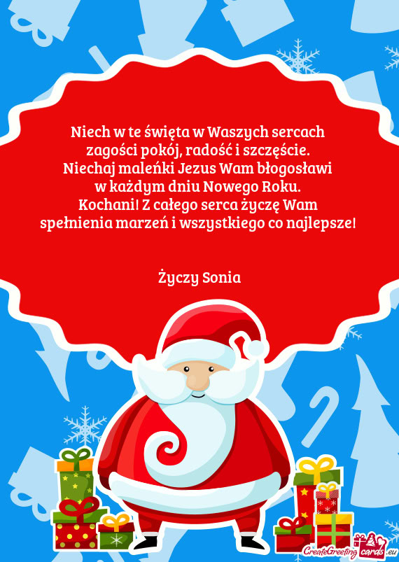 Niech w te święta w Waszych sercach   zagości pokój, radość i