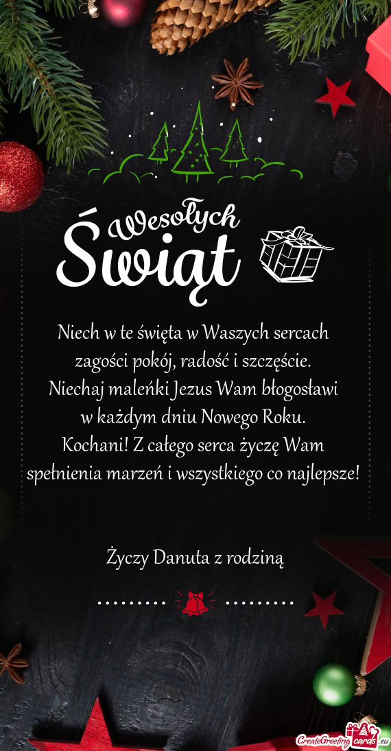 Niech w te święta w Waszych sercach   zagości pokój, radość i