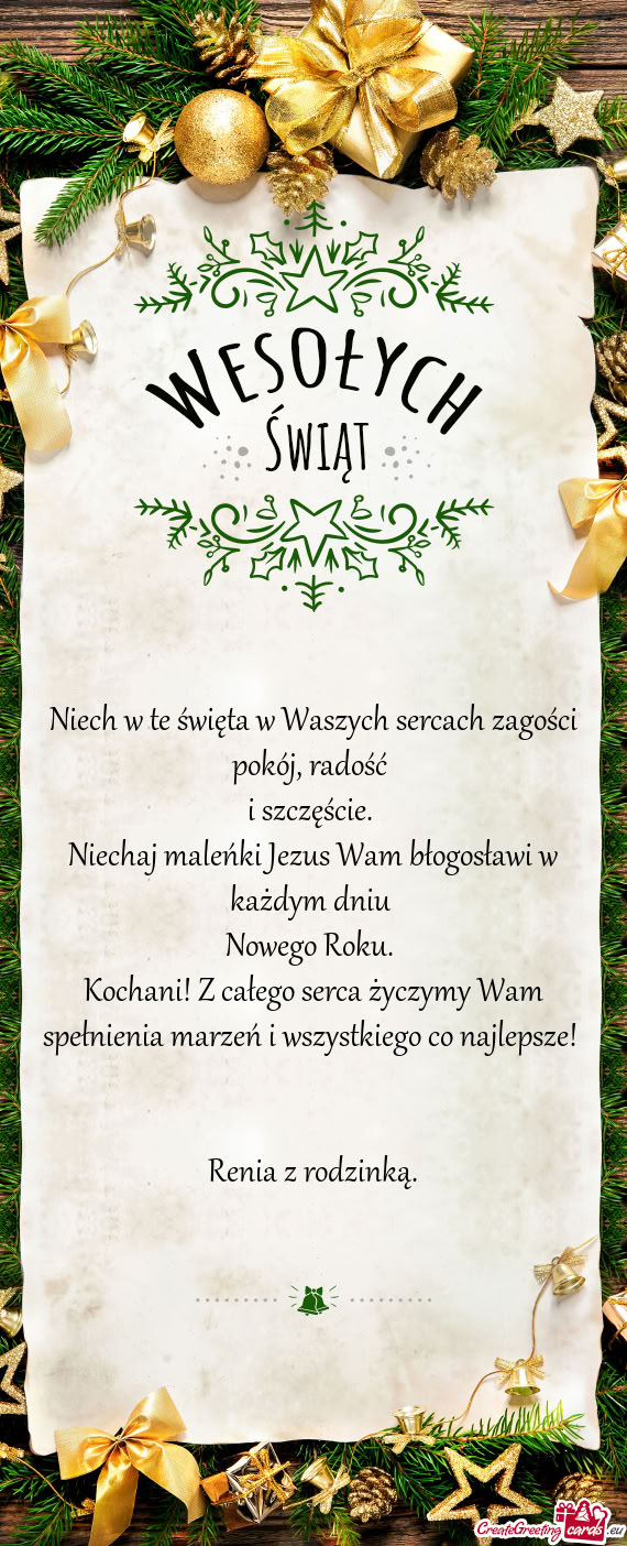 Niech w te święta w Waszych sercach zagości pokój, radość