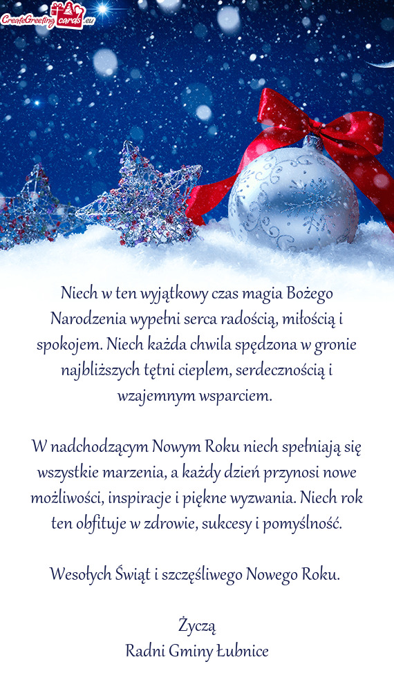 Niech w ten wyjątkowy czas magia Bożego Narodzenia wypełni serca radością, miłością i spokoj