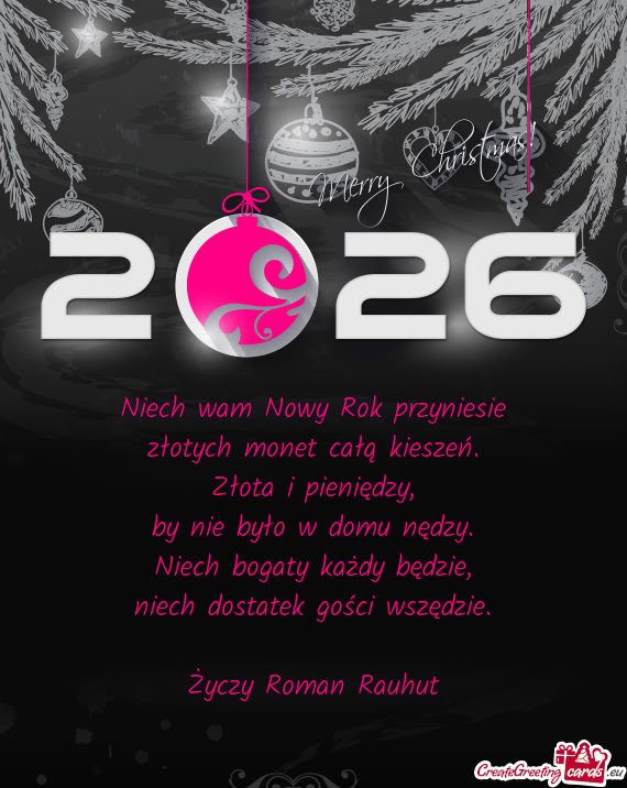Niech wam Nowy Rok przyniesie  złotych monet całą kieszeń.  Złota i