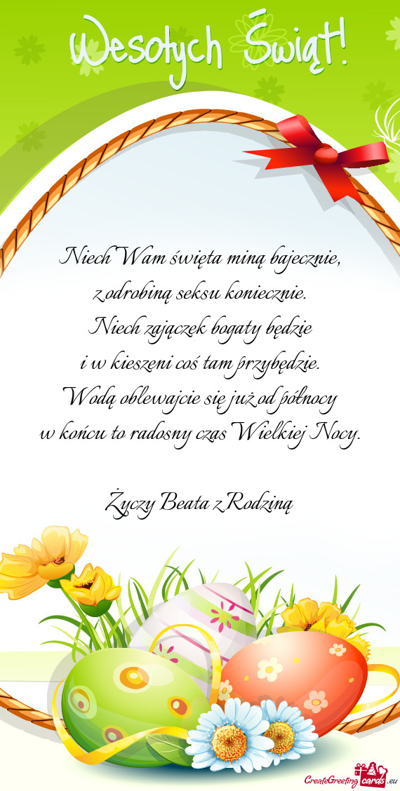 Niech Wam święta miną bajecznie,  z odrobiną seksu koniecznie.  Niech