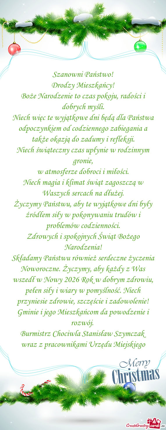 Niech więc te wyjątkowe dni będą dla Państwa odpoczynkiem od codziennego zabiegania a także ok