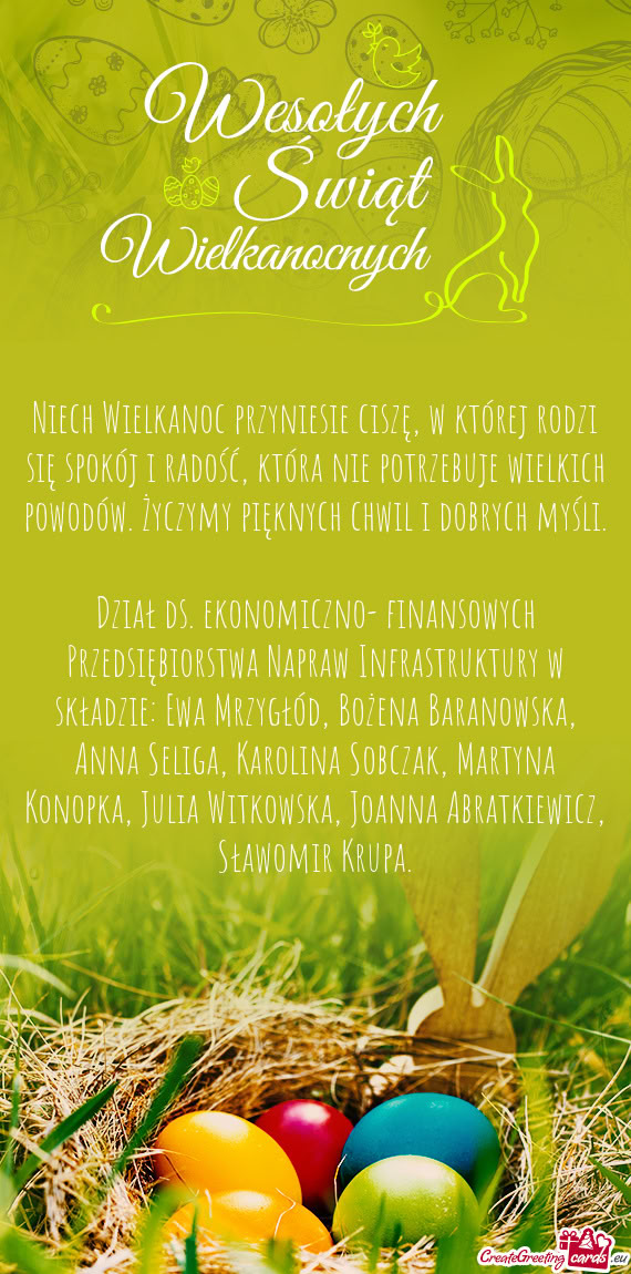 Niech Wielkanoc przyniesie ciszę, w której rodzi się spokój i radość, która nie potrzebuje wi