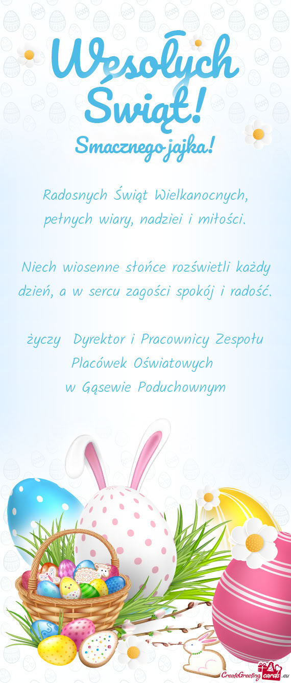 Niech wiosenne słońce rozświetli każdy dzień, a w sercu zagości spokój i radość