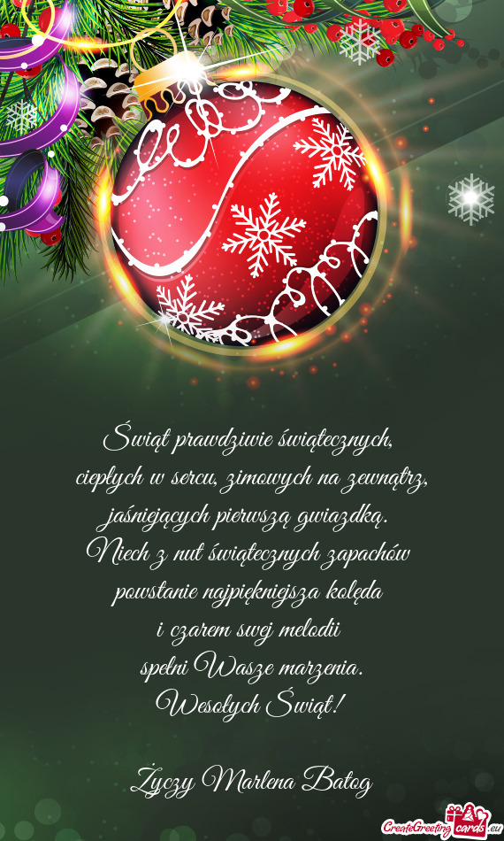 Niech z nut świątecznych zapachów powstanie najpiękniejsza kolęda i czarem swej melodii