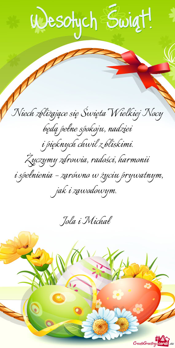 Niech zbliżające się Święta Wielkiej Nocy będą pełne spokoju, nadziei