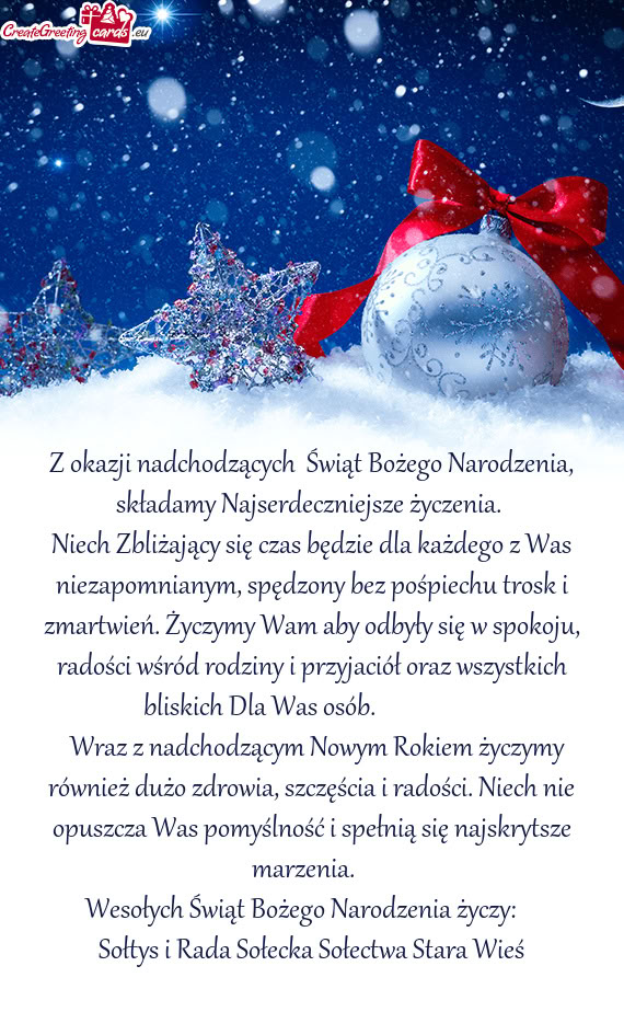 Niech Zbliżający się czas będzie dla każdego z Was niezapomnianym, spędzony bez pośpiechu tro