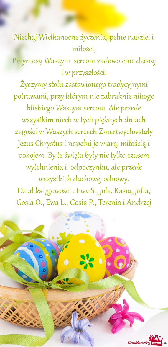 Niechaj Wielkanocne życzenia, pełne nadziei i miłości