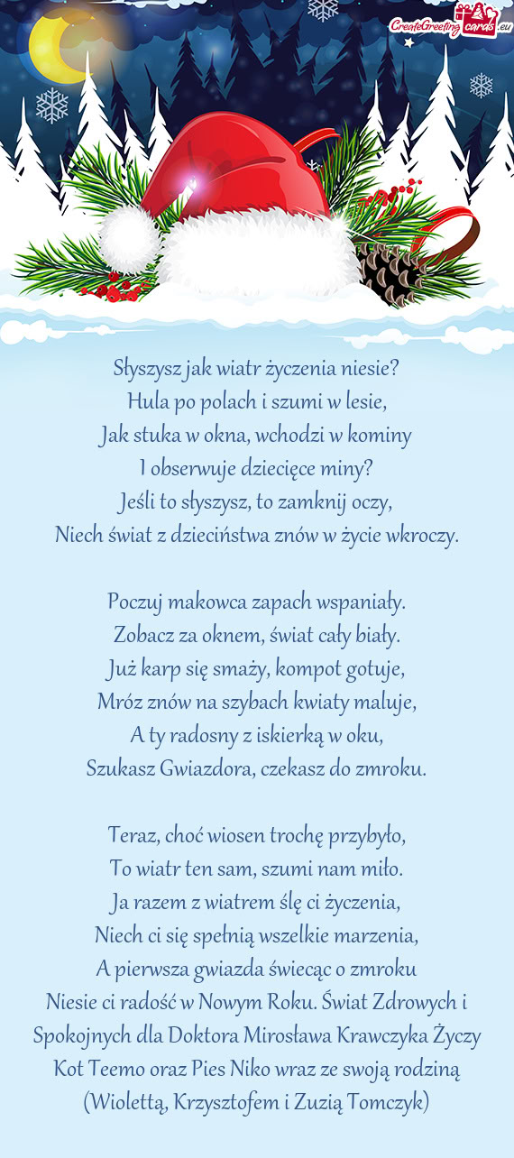 Niesie ci radość w Nowym Roku. Świat Zdrowych i Spokojnych dla Doktora Mirosława Krawczyka Życz