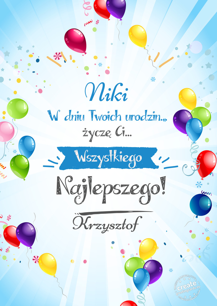 Niki, w dniu Twoich urodzin życzę Ci wszystkiego najlepszego