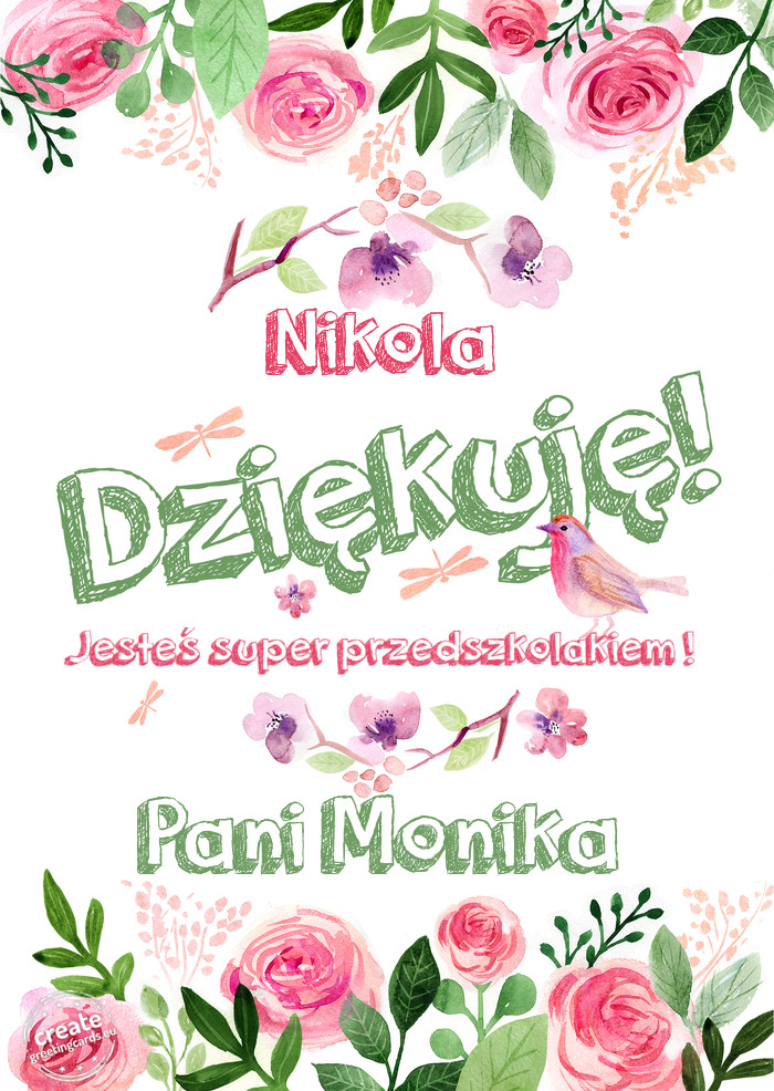 Nikola Dziękuje Jesteś super przedszkolakiem ! Pani Monika
