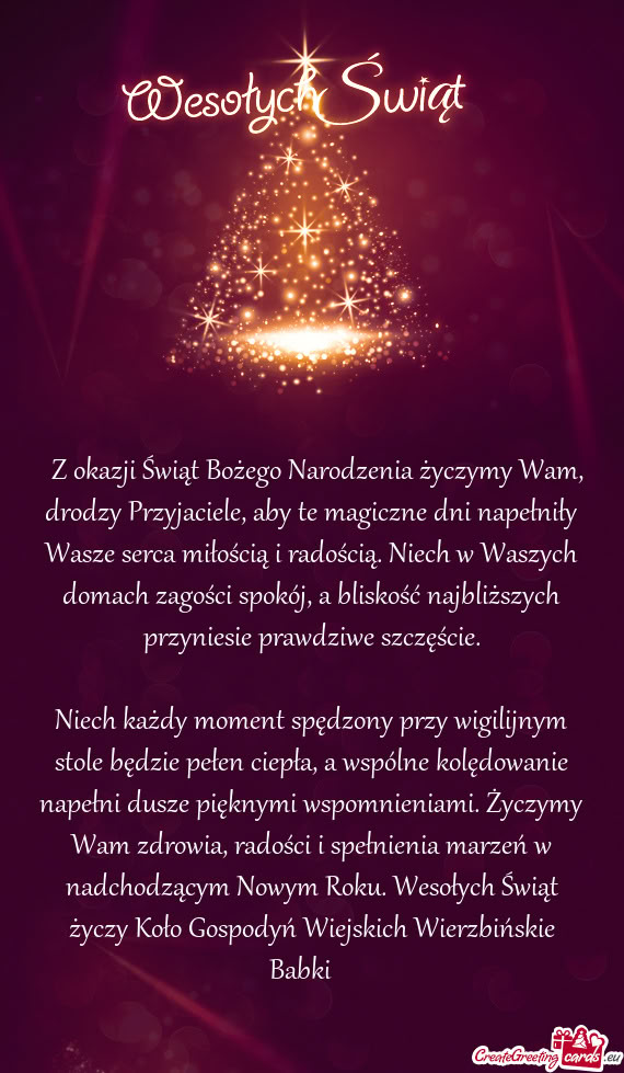 Niły Wasze serca miłością i radością. Niech w Waszych domach zagości spokój, a bliskość na
