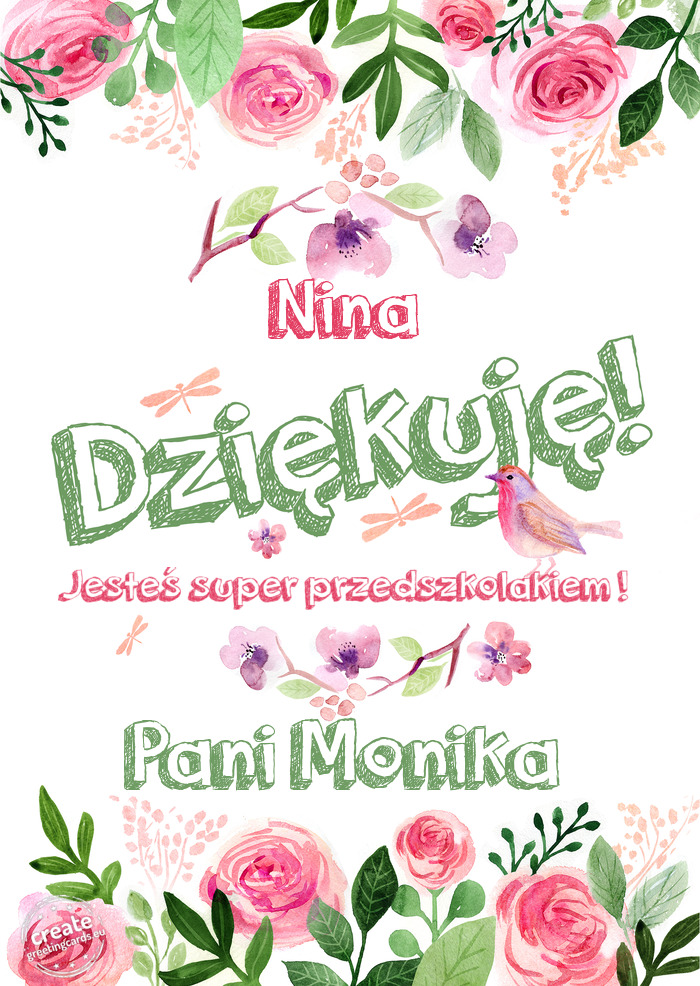Nina Dziękuje Jesteś super przedszkolakiem ! Pani Monika