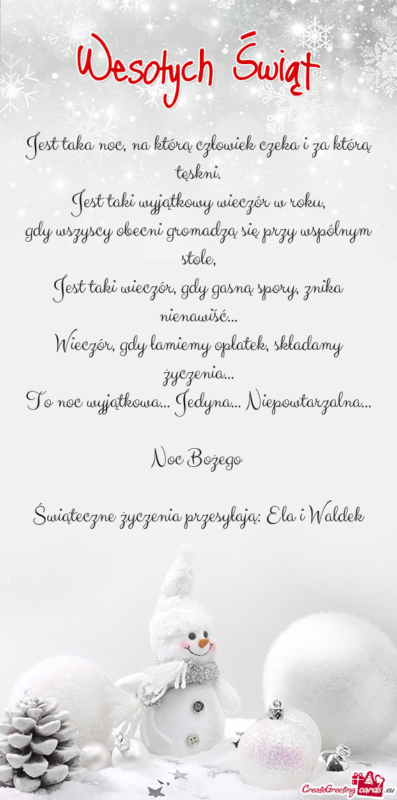 Noc Bożego  Świąteczne życzenia przesyłają