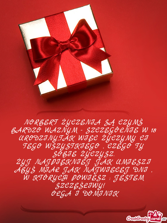 NORBERT ŻYCZENIA SĄ CZYMŚ BARDZO WAZNYM - SZCZEGÓLNIE W 18 URODZINY,TAK WIĘC ŹYCZYMY CI TEGO W