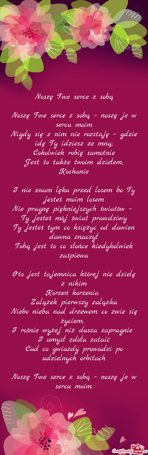Noszę Twe serce z sobą – noszę je w sercu moim