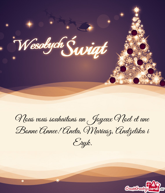 Nous vous souhaitons un Joyeux Noel et une Bonne Annee! Aneta, Mariusz, Andżelika i Eryk