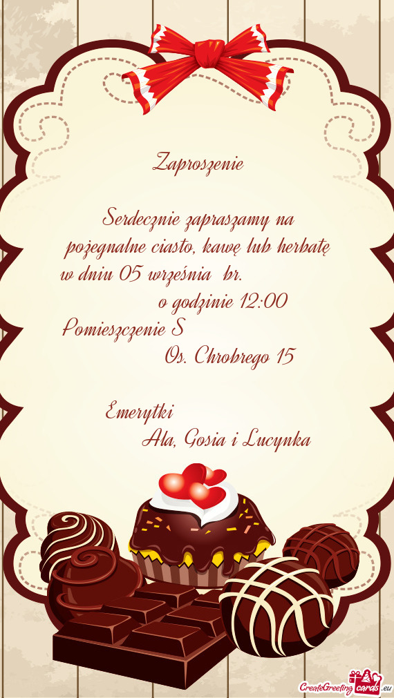 O godzinie 12:00 Pomieszczenie S         Os. Chrobrego 15