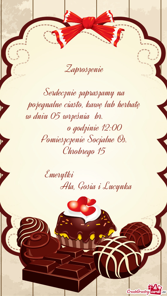 O godzinie 12:00 Pomieszczenie Socjalne Os. Chrobrego 15