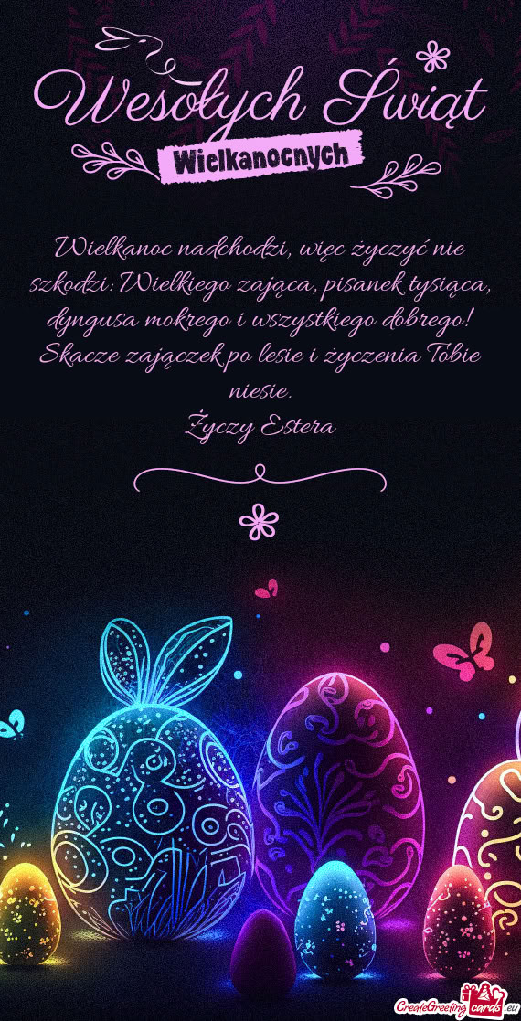 O i wszystkiego dobrego! Skacze zajączek po lesie i życzenia Tobie niesie